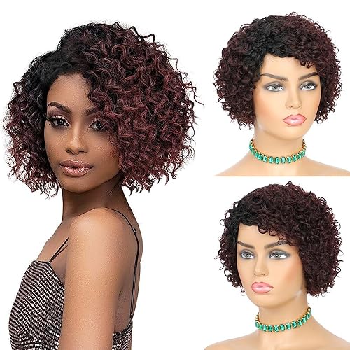 Pelucas de cabello humano corto y rizado para mujeres negras, 10 pulgadas, peluca de cabello humano brasileño rizado, parte lateral profunda, corte