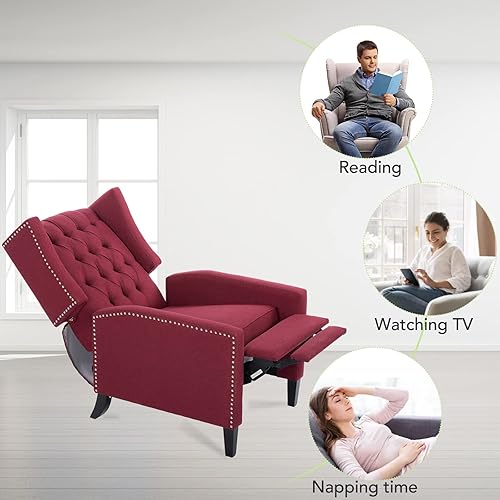 Miniatura 7 de Wingback - Silla reclinable de tela capitoné reclinable tradicional clásico sillón de lectura con brazo trasero reclinable, silla de salón, estudio,