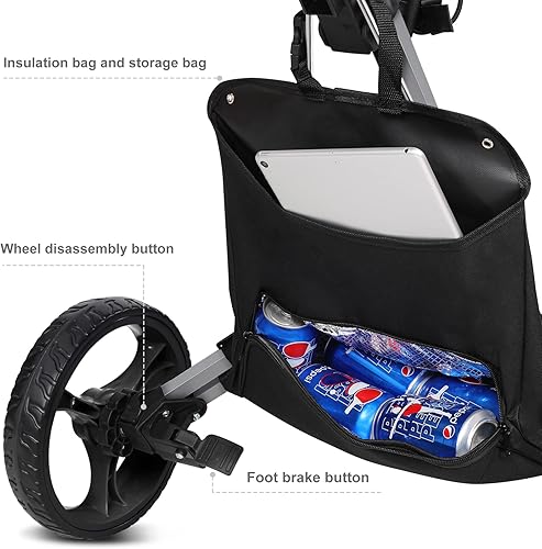 Miniatura 5 de JANUS Carrito de golf, carrito de empuje de golf, carritos de golf con (taburete plegable telescópico de golf y soporte para paraguas y soporte para