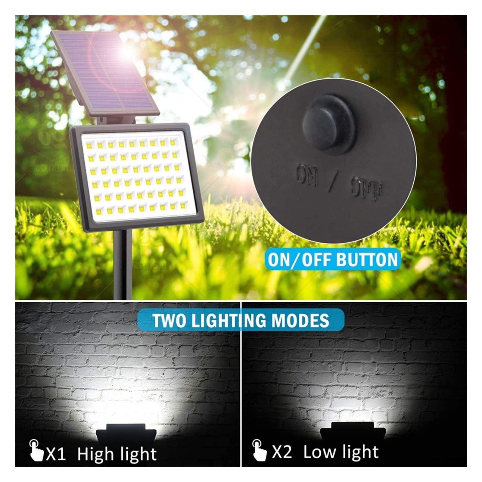 Outdoor 1 szt. / 2 szt. 50/54LED Regulowana lampa słoneczna Zewnętrzna wodoodporna lampa słoneczna Solarna lampa ogrodowa Solarna lampa ścienna do ogrodu na podwórze, trawnik, ścieżkę (ciepły biały