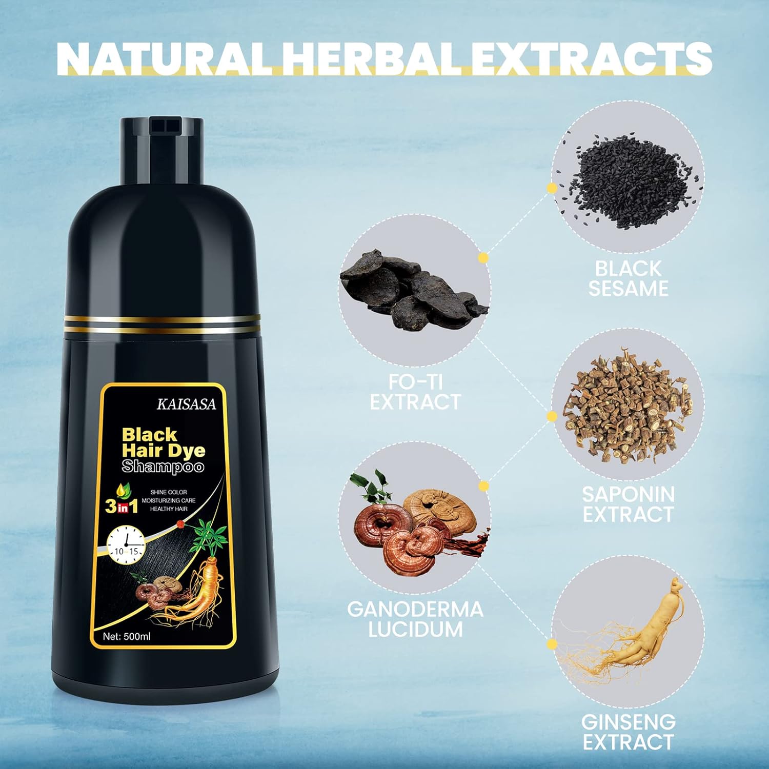 IIIMEIDU Hair Dye Shampoo for Gray Hair Coverage, 3 in 1 Natural Black Dye for Women Men, 500ml - Image 6