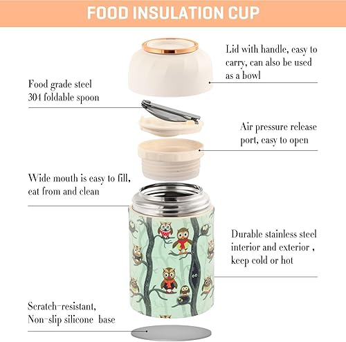 Miniatura 4 de Christmas Owls Winter Forest Food Jar with Spoon Stainless Steel Vacuum Insulated Food Container 17 oz Thermos for Lunch