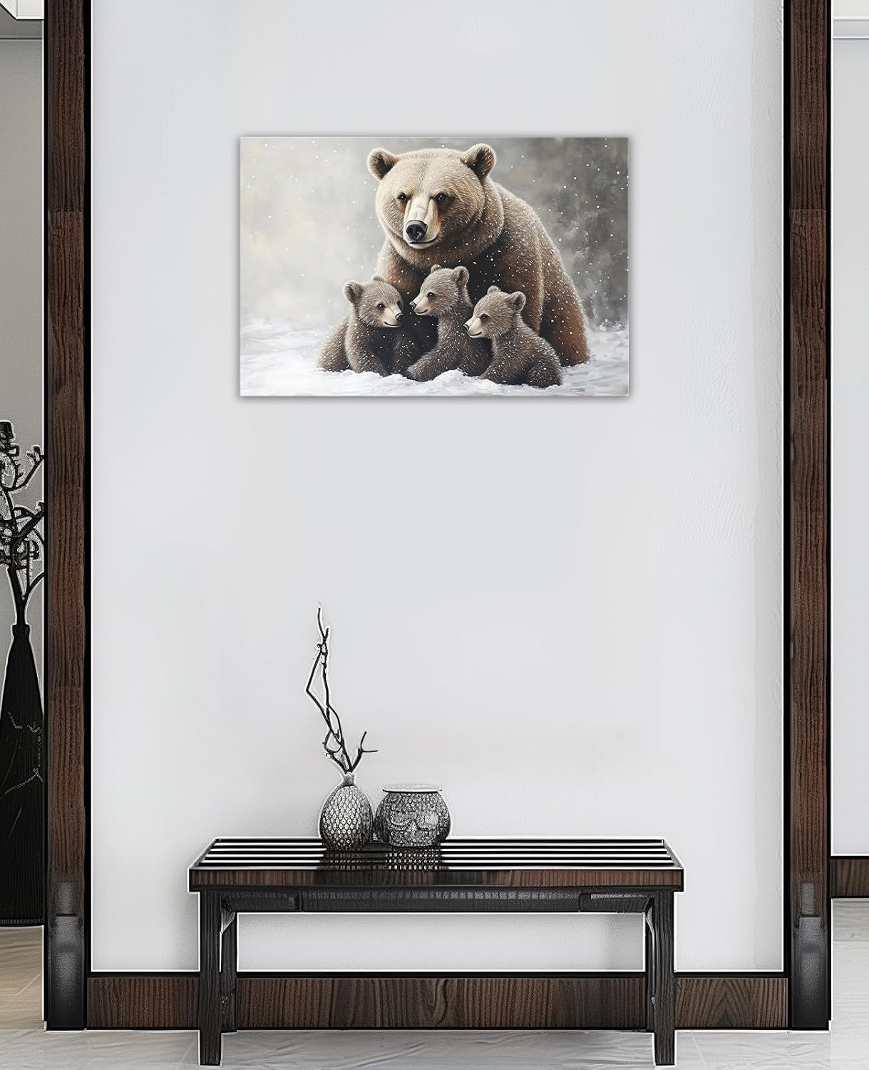 GLOKAKA Brown Bear Family Wall Art Mama Bear And Cubs Painting Wilderness Inspired Wall Decor Nature Themed Decoration for Living Room Bedroom-12 x18