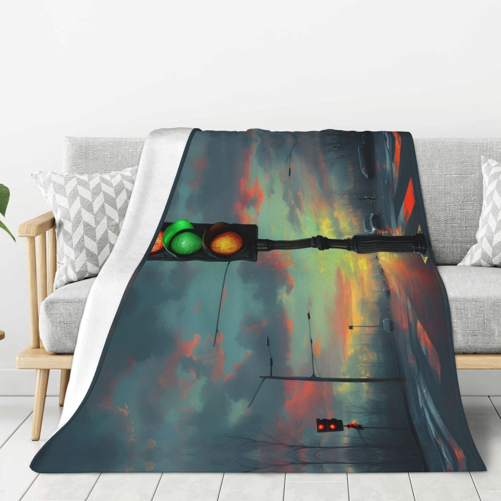 Couverture douce et épaisse motif feux de circulation pour lit