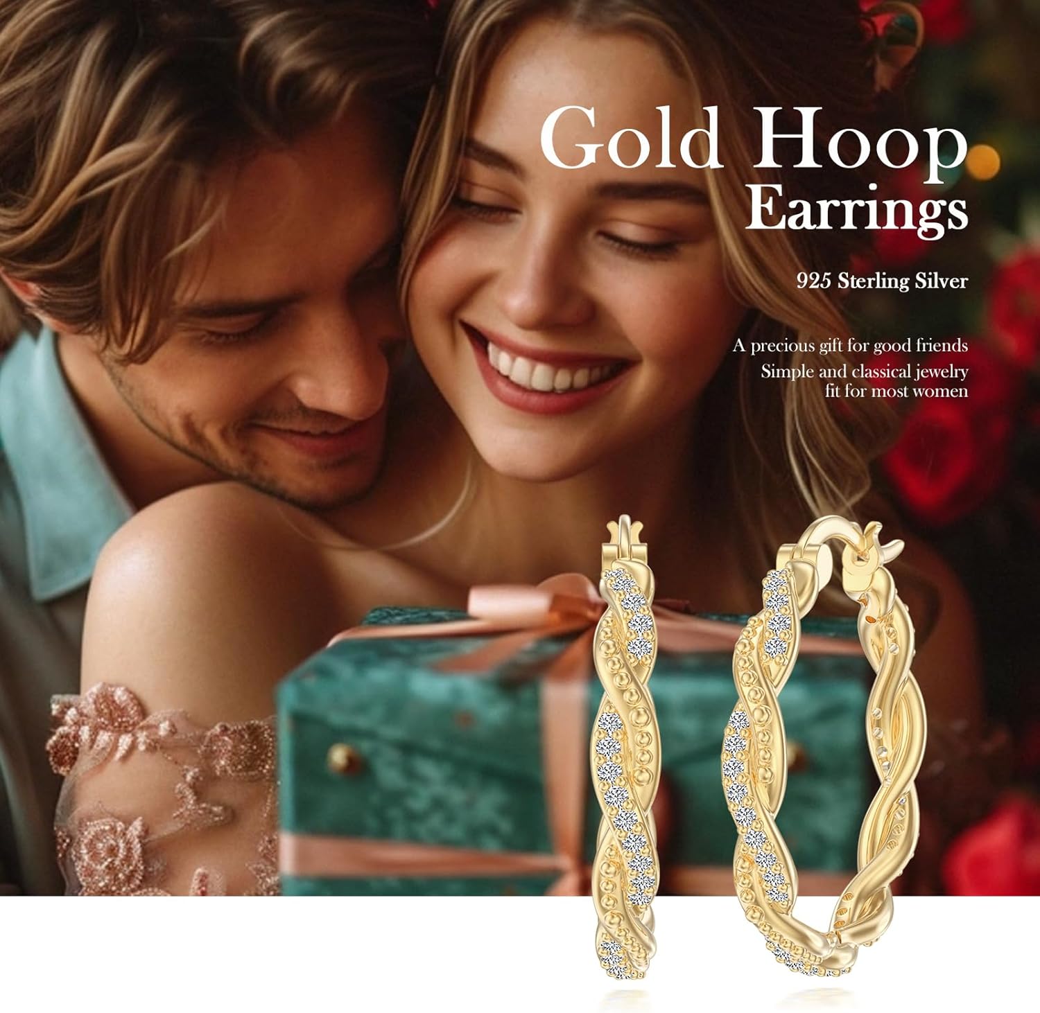 14K Hoop Gold Plated Earrings 925 Sterling Silver Gold Earring for Women Moissanite Hoop Earrings Classic Dainty Minimalist Gift Jewelry 30mm/25mm - Image 4