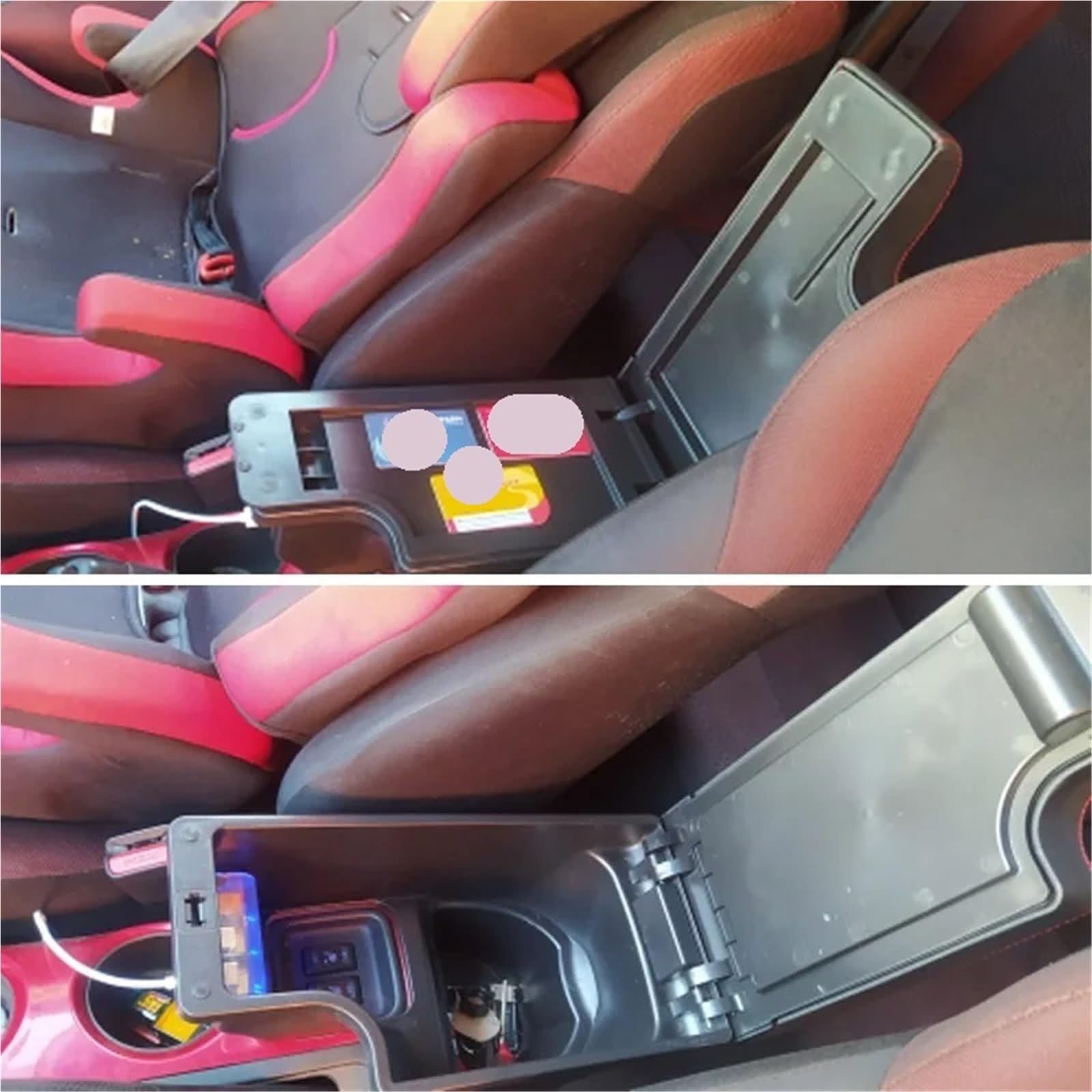Bandeja de Silicona para Consola Reposabrazos compatible con Infiniti ESQ (2010-2019), accesorios, caja de almacenamiento interior, piezas de actualización USB.(A2 Black Black line)