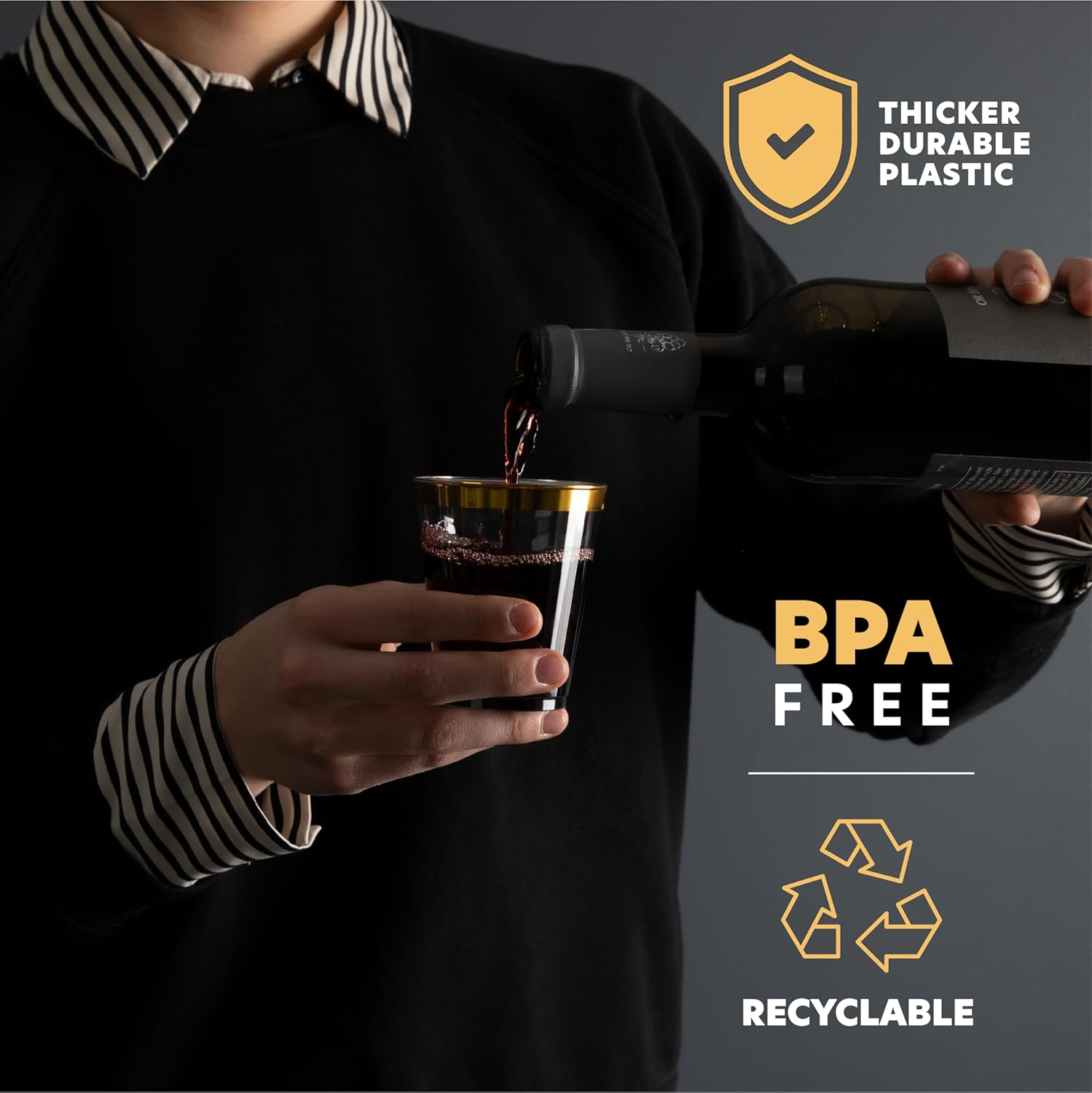 PLASTICPRO Disposable 7 oz Crystal Clear Plastic Tumblers With Gold Rim for Party's & Weddings pack of 50 - Image 7