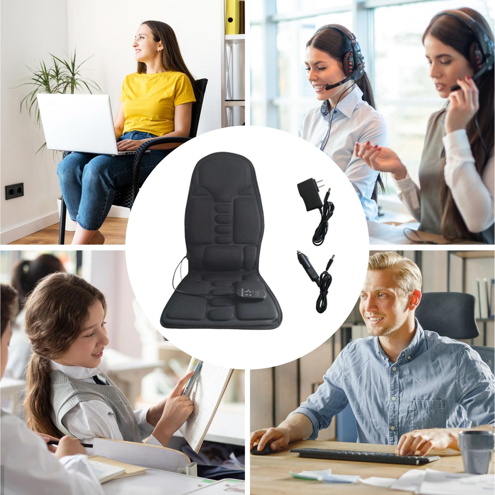 Almohadilla de Masaje para Silla Cojín Masajeador para Asiento de Silla | Almohadilla Térmica De 5 Puntos Con Función De Masaje Eléctrico Para Relajación Muscular En Hombres Y Mujeres Personas Que P