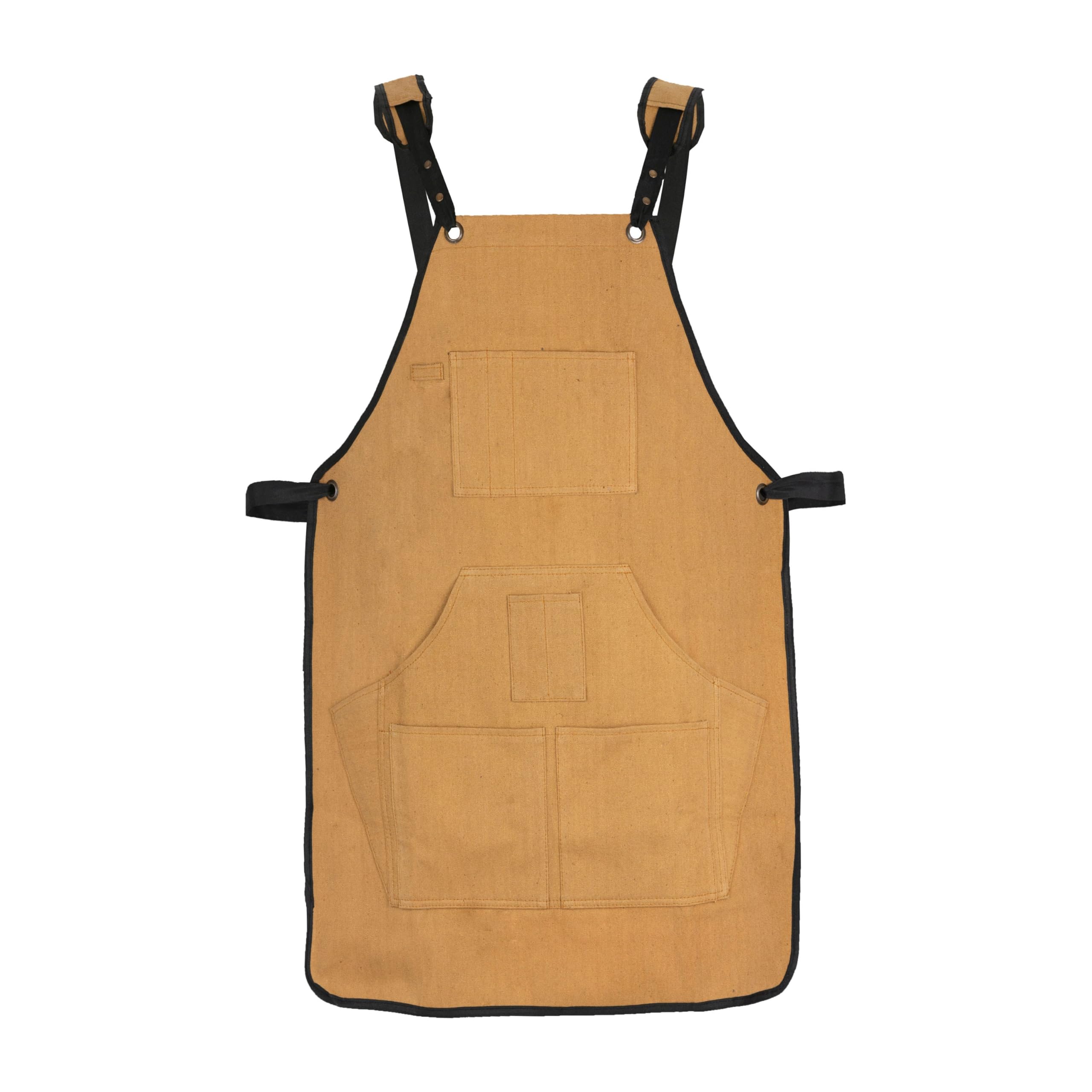 Leathershire Unisex Brown Working Apron | Waxed Canvas | Canvas | Tool Pockets | Cross Back Straps Adjustable | Woodworking | Gardening Apron (Brown)