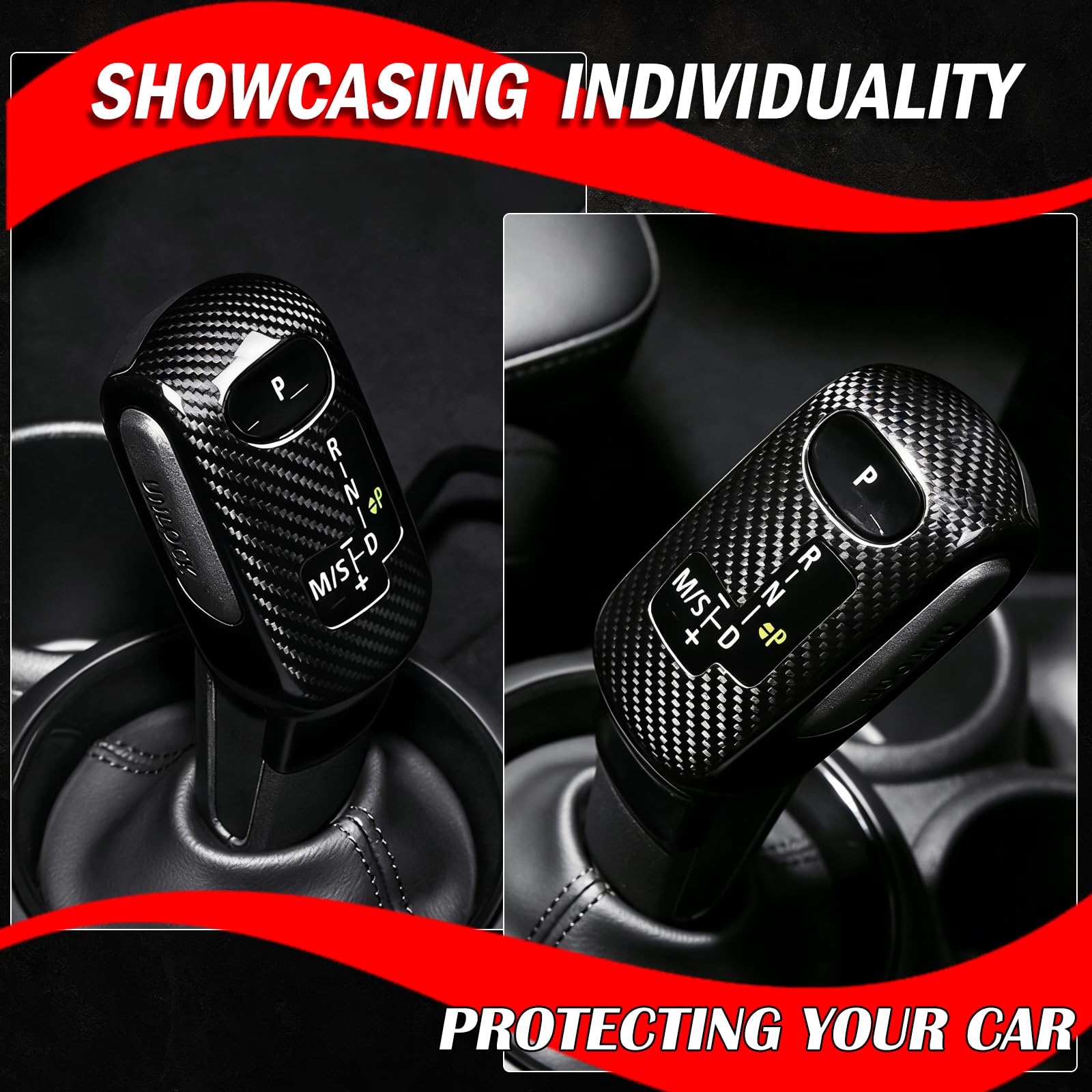 METYOUCAR Copertura adesiva per pomello del cambio dell'auto, in fibra di carbonio, per @B & M & W Mini Cooper F54 F55 F56 F57 F60 2020-2023, copertura protettiva per la testa del cambio (nero)