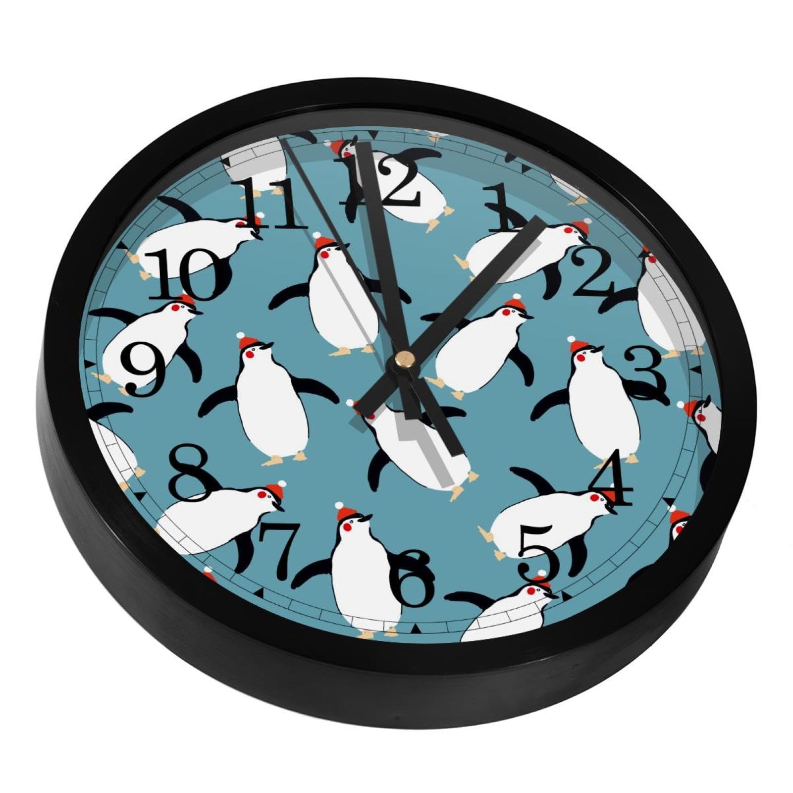 Horloge murale silencieuse à piles motif pingouin décoration salon et cuisine