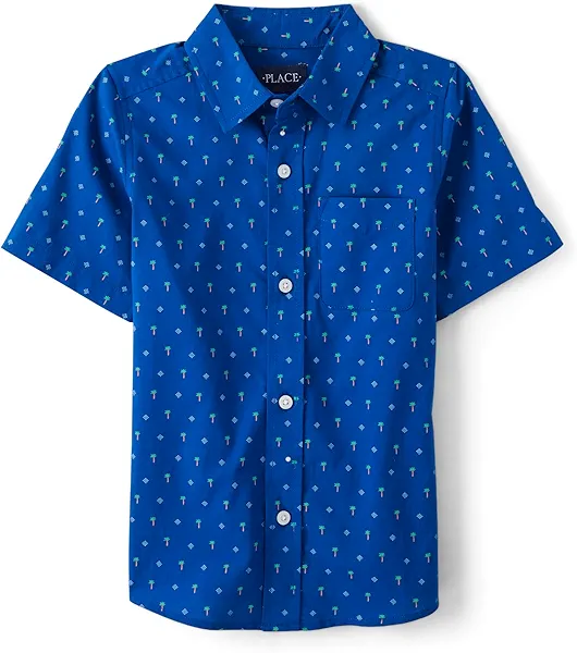 The Children's Place Boys Woven Button Down Shirt, Renew Blue, 10-12 US