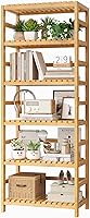 FOTOSOK 6-Tier Bamboo Shelf with Adjustable Shelves - Freestanding Bookcase, Plant Stand for Kitchen, Bathroom, Living Room Storage