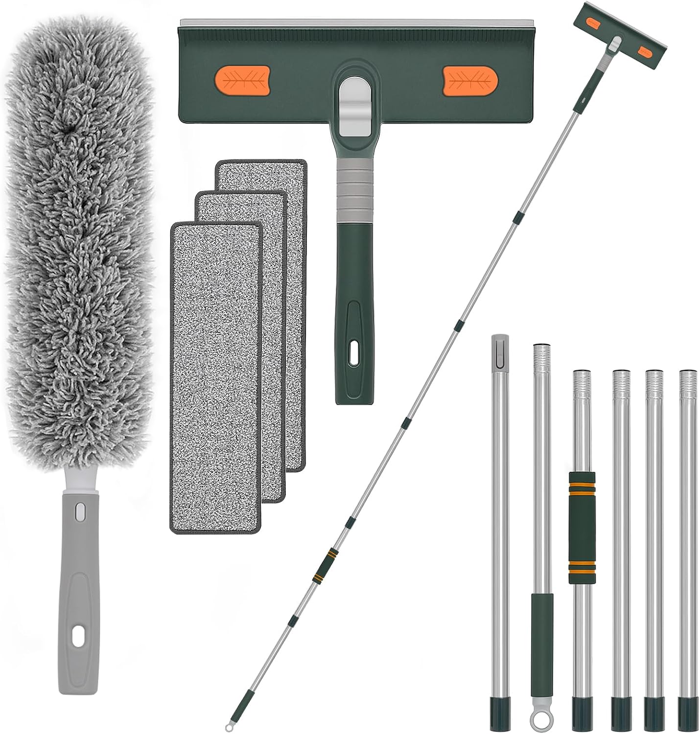 (-59%) Flow fire 250 cm Fensterabzieher mit Teleskopstiel Kopf und Teleskopstange, Professioneller Teleskop Fensterwischer mit Silikonschaber und Mikrofaserschrubber, Geeignet für Innen und Außenfenster