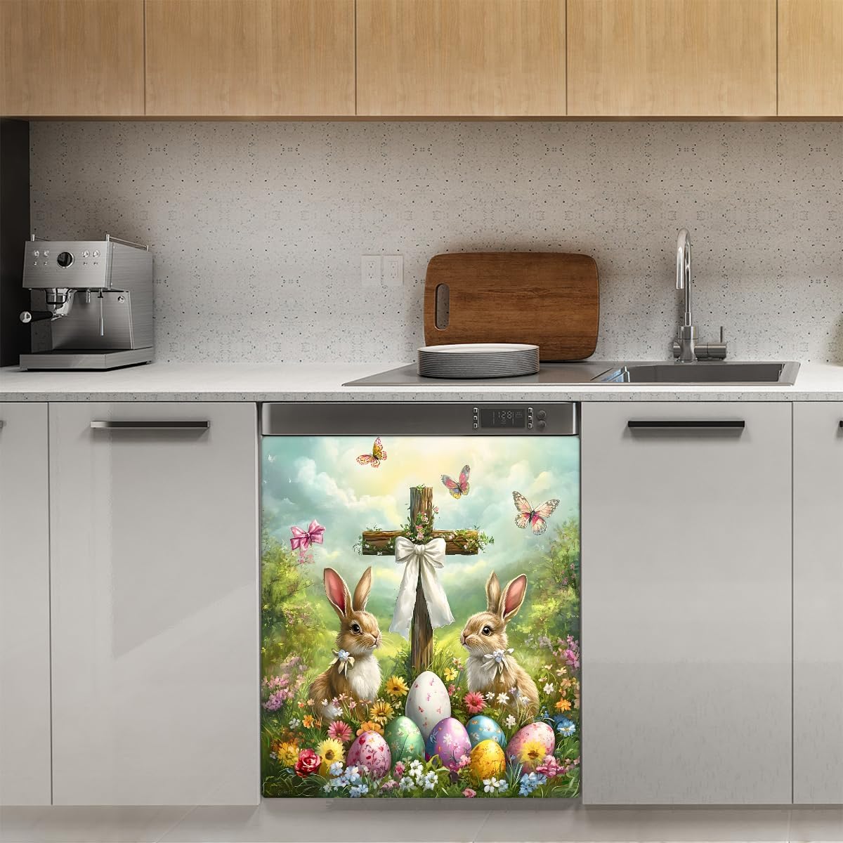 Happy Easter Eggs Animal Dishwasher Magnet Cover Decorative Magnetic Dishwasher Cover Reuseable Dishwasher Panel Covers Front Dishwasher Door Covers for Kitchen Decor 21" X 26"