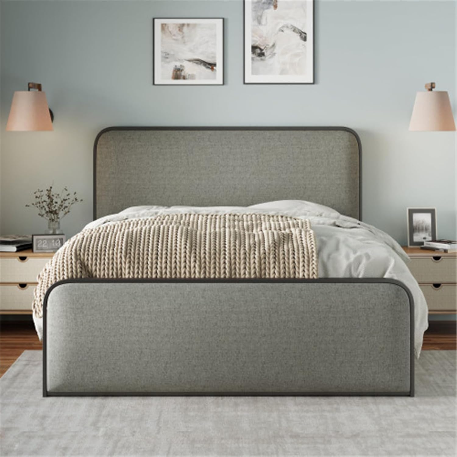 Twin House-Shaped Bedside Floor Bed with Guardrails, Slats, Without Door,Grey