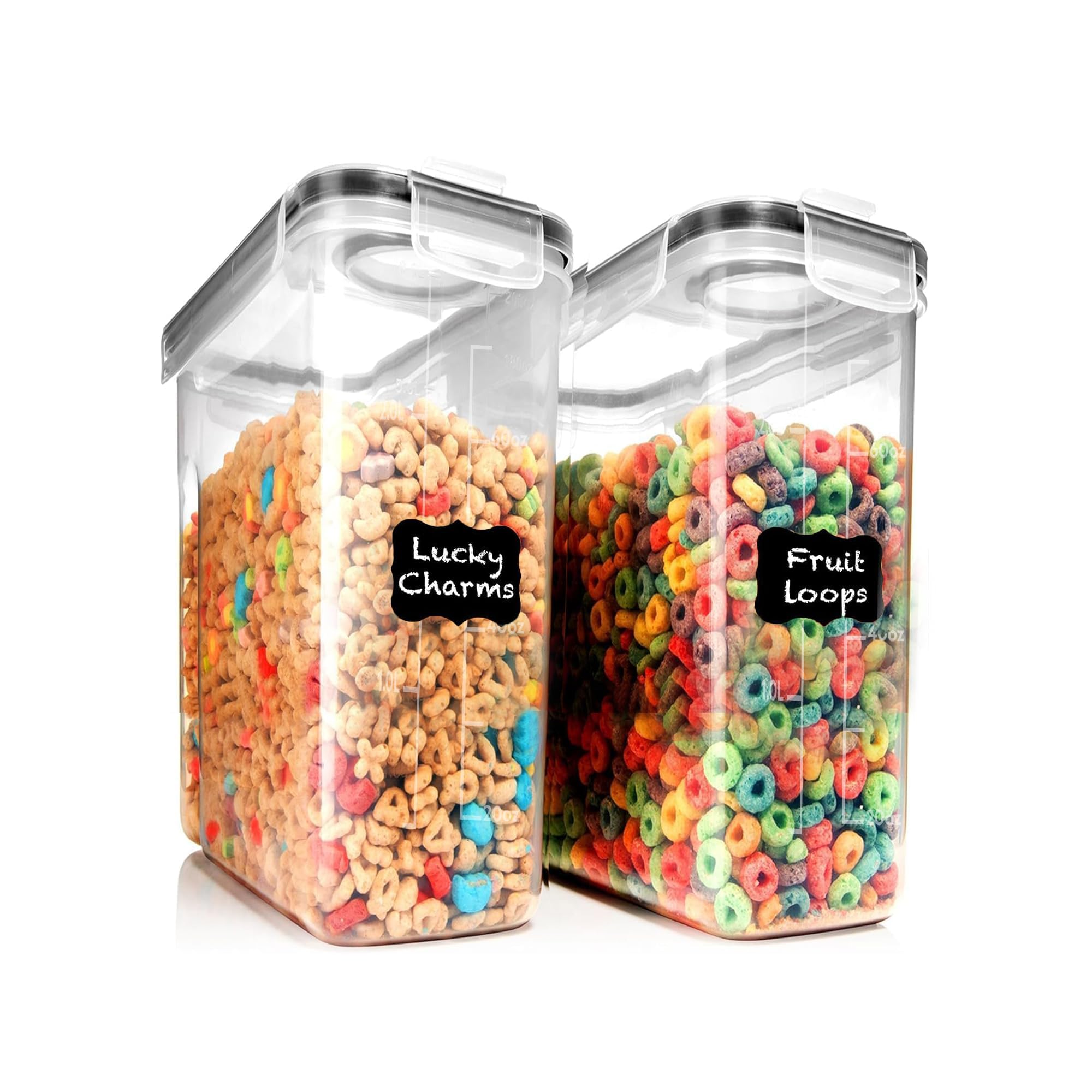 Shazo 2 Pack (2.5L / 84 Oz) Small Airtight Cereal Containers Storage for Food Storage, Perfect Space Saving BPA-Free Plastic Container, Pantry Organization and Canister for Rice, Pasta, Sugar & Flour