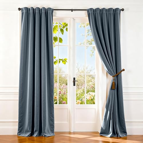 Miniatura 135 de Lazzzy Cortinas Opacas de Terciopelo con Aislamiento Térmico para Ventanas de Habitación, Cortinas de Lujo Súper Suaves para Sala de Estar, Salvia