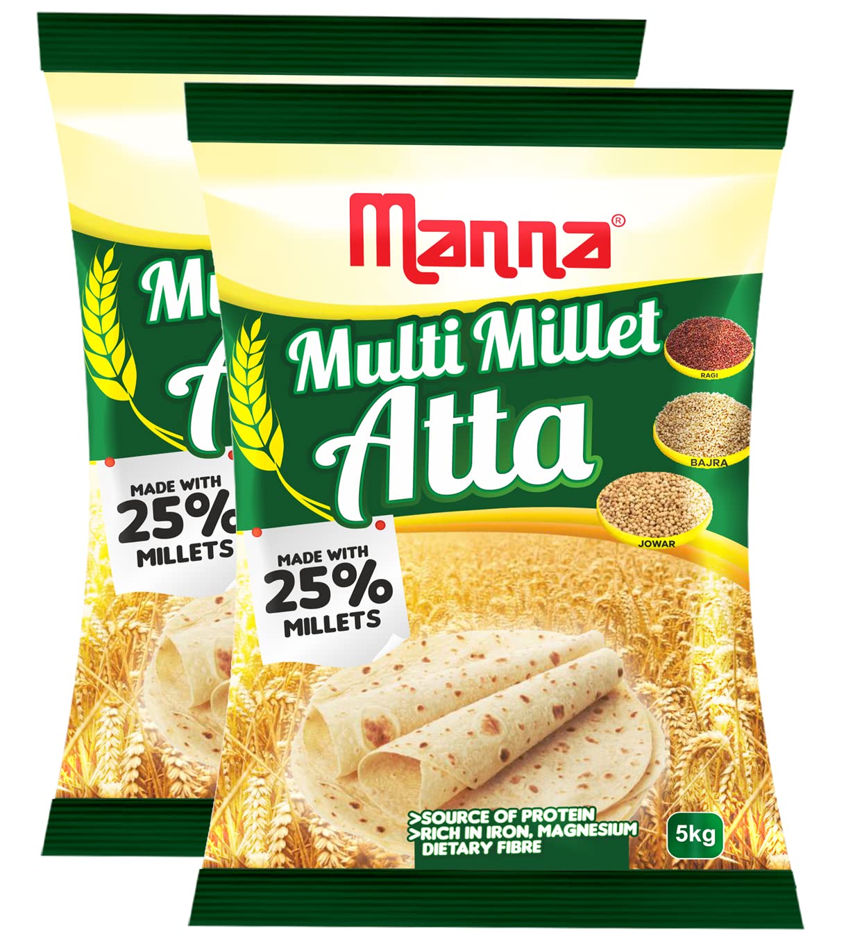 Multi Millet Atta / Multigrain Atta with 25% Millets 10kgs (1kg x 10 Packs). 100% Natural Flour. Nutrient Powerhouse