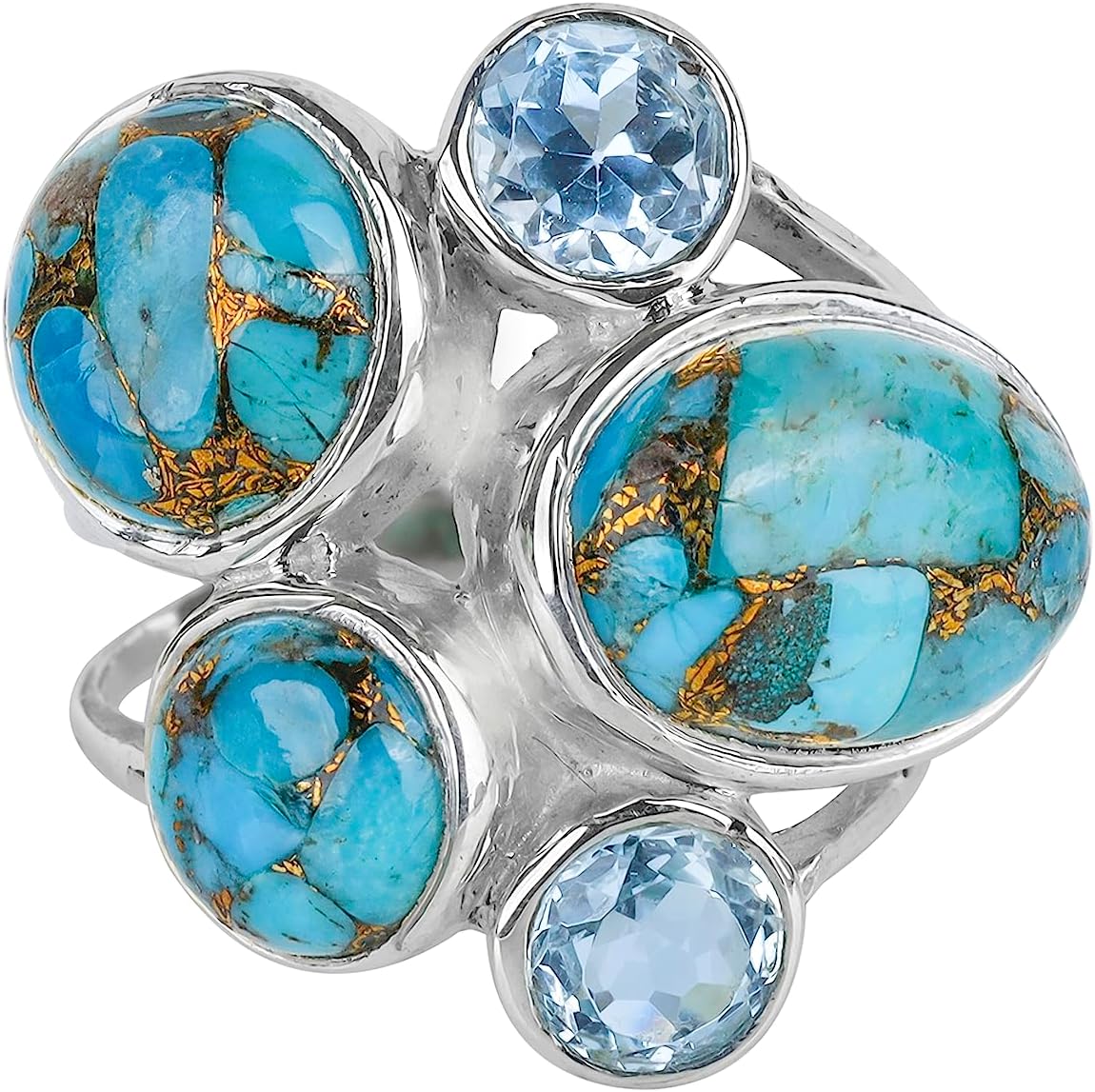 YoTreasure Blue Turquoise Topaz Solid 925 Sterling Silver Chunky Ring Jewelry