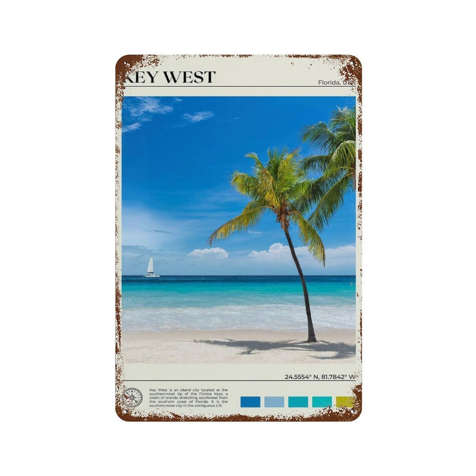 xiaoxiaoshen Real Photo Key West Decor Florida Wall Decor Art Metal Tin Poster Modern Home Decor Art Home Bar Shop Decorations Vintage Sign 30x20cm