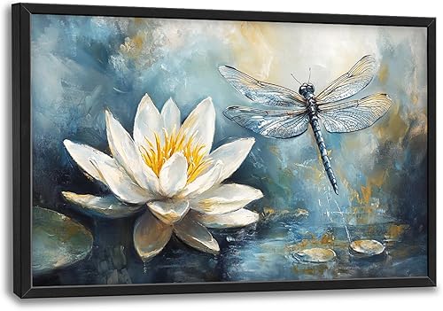 Miniatura 32 de Arte de pared con marco de flores azules abstractas extra grandes para sala de estar, elegantes cuadros florales de gran tamaño, pintura en lienzo,
