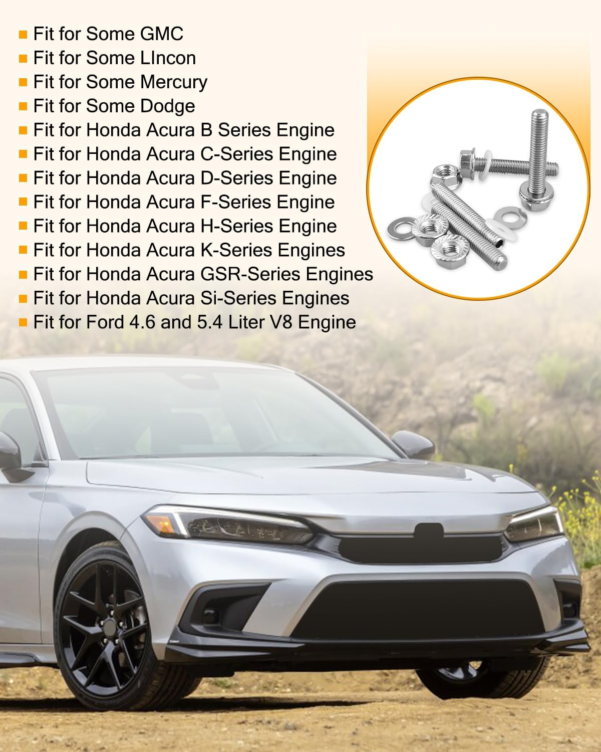 Intake and Exhaust Manifold Bolt Nut Gaskets Kit 50MM Length 20 Sets | Fit for Honda Acura B C D F H K Series Engines, Fit for Ford 4.6/5.4L V8, M8*1.25mm Thread Size