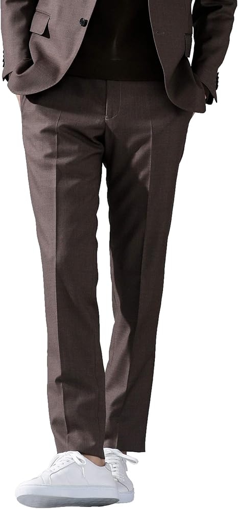 Amazon ナノユニバース 動けるスーツ Drago パンツ メンズ 48 ブラウン ロングパンツ 通販