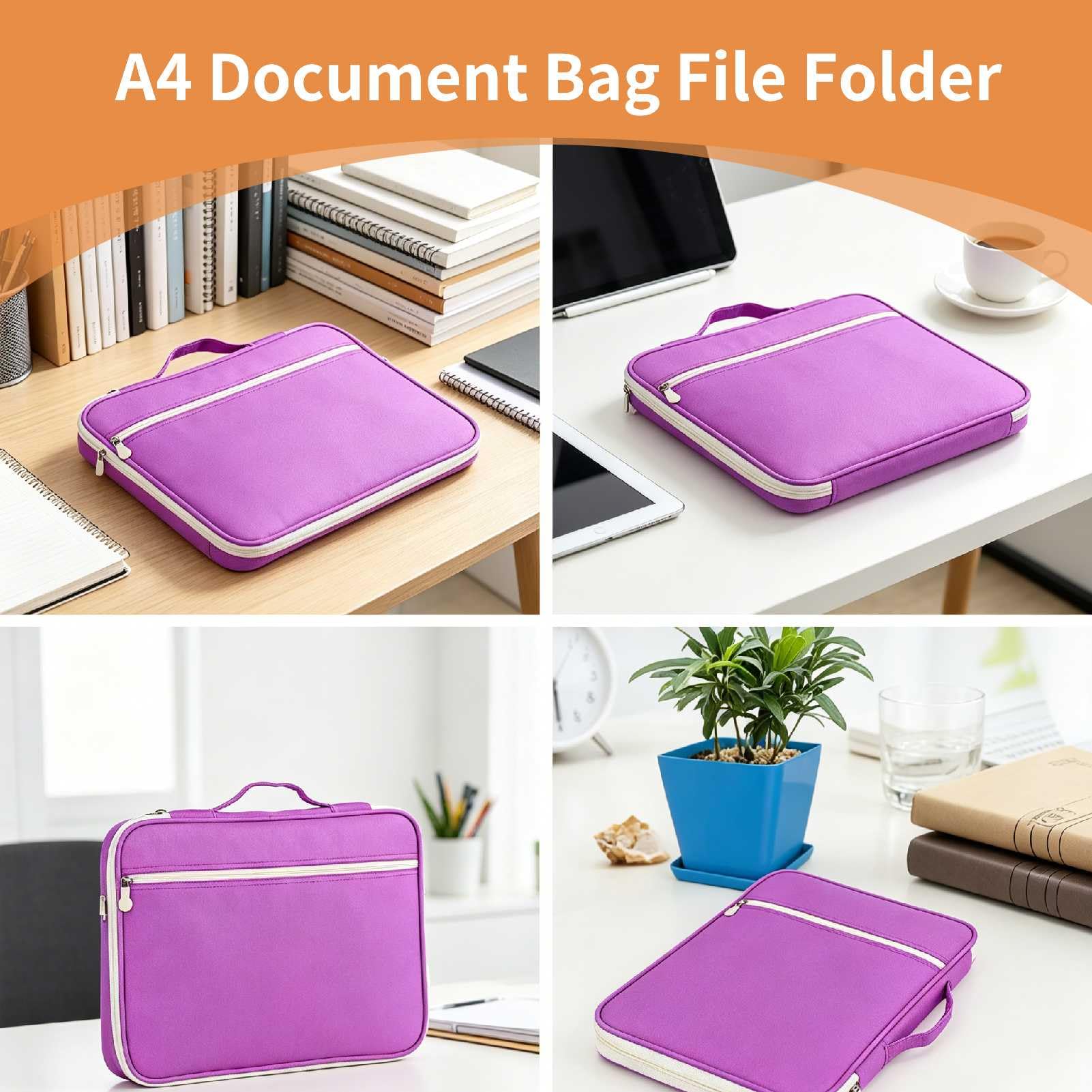 Bolsas multifuncionales para documentos A4, estuche de viaje impermeable con cremallera, organizador de portafolios para bolígrafos, documentos(Púrpura)