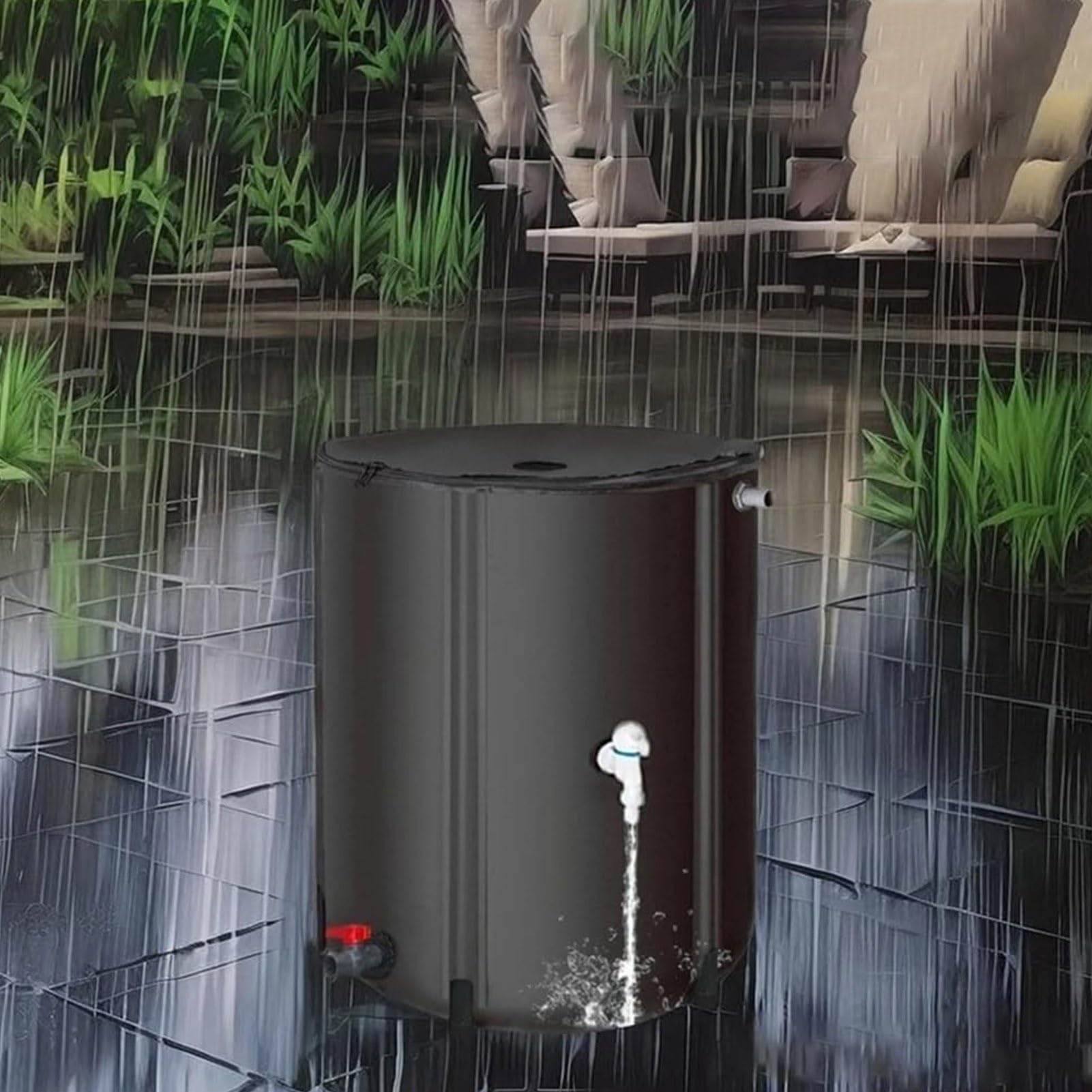 Barril de Lluvia portátil, Sistema eficiente de recolección de Agua de Lluvia, Sistema de riego de jardín de PVC, ahorrador de Agua ecológico para Uso en Jardines y para emergencias(50L)
