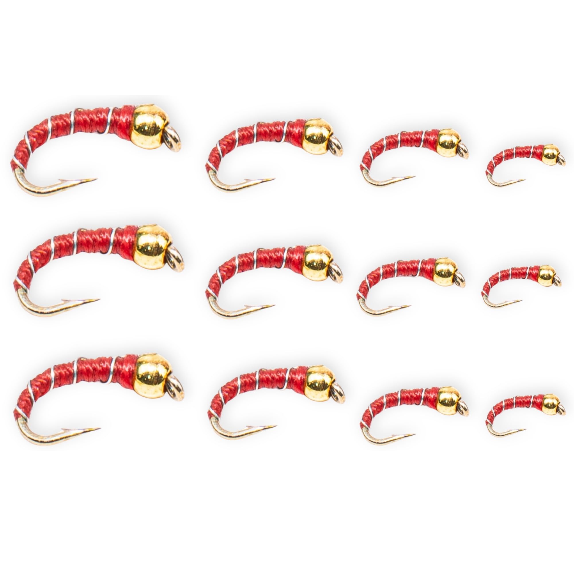 Confezione da 12 esche per pesca a mosca con perline in tungsteno, per pesca alla trota, legate a mano, misure 18-22, nero, rosso, argento, oro, Euro Nymphing, per pesca invernale