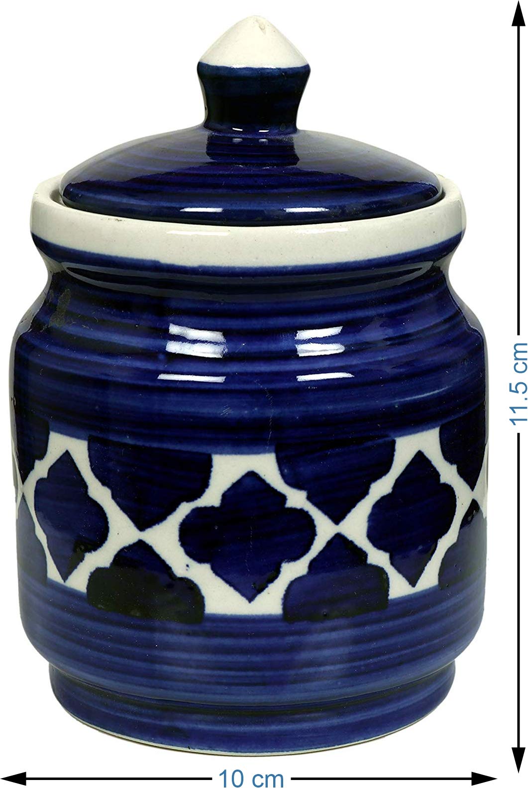 RAJ ROYAL Ceramic Hand Painted Pickle Jar with Lid | 500gm Achar Burni | Pickels Containers | Traditional Airtight Clay Canister Storage for Pickles, Chutney and Kitchen Essentials (Blue) - Image 8 thumbnail