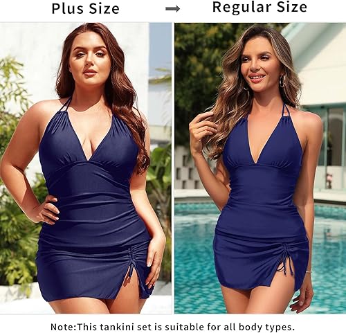 Miniatura 2 de SouqFone Traje de baño tankini de 3 piezas con cuello en V, control de abdomen y falda inferior de bikini (disponible en tallas grandes)