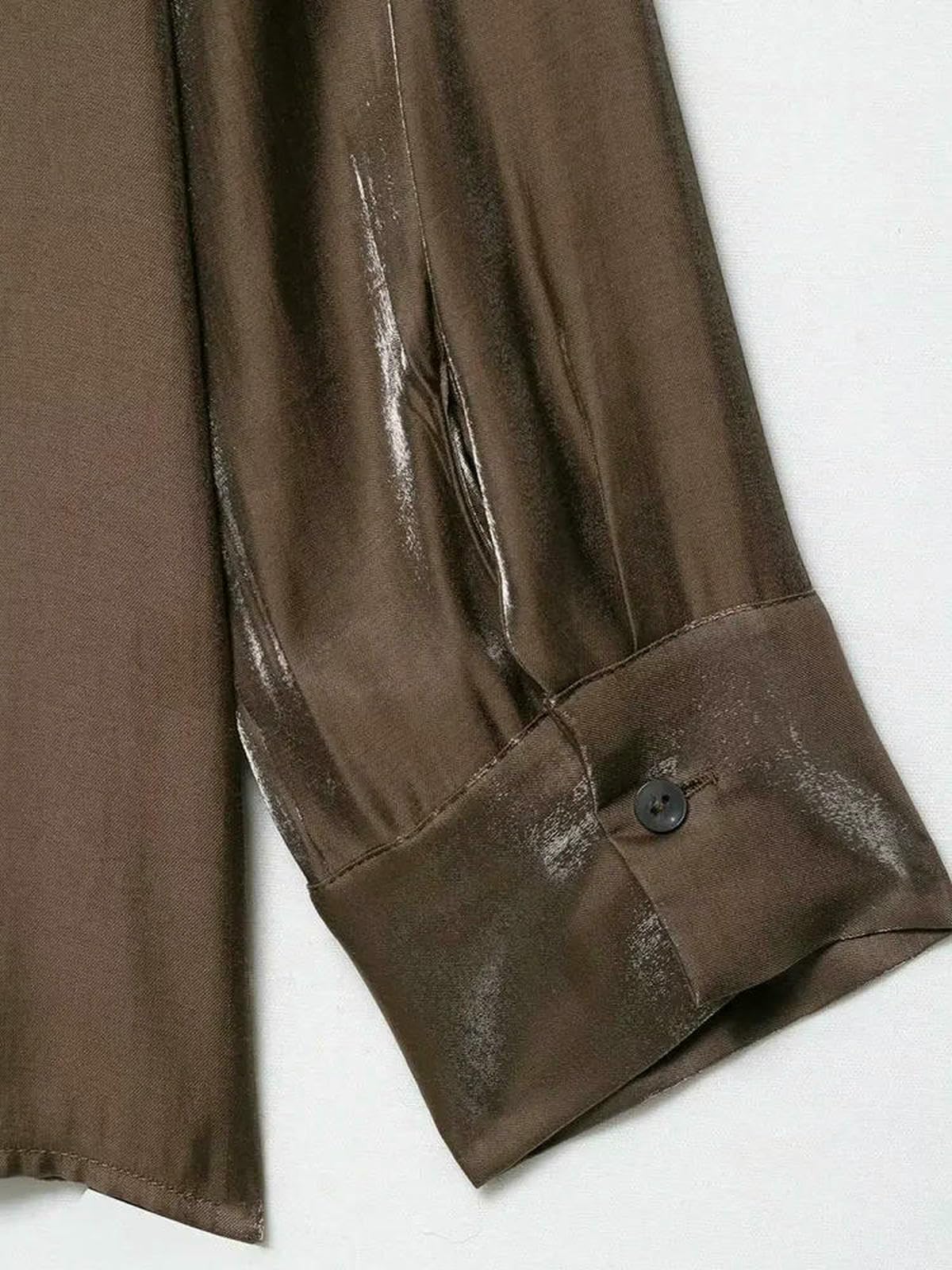 Chemisier Femme Chic et élégant Boutonné À Manches Longues pour Femmes, Chic, Marron, Fluide, Haut Féminin, Tenue Décontractée Élégante-comme Image-XS
