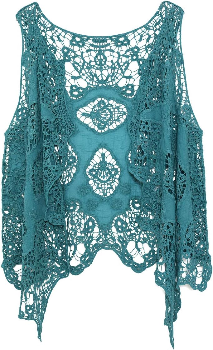 JASTIE Women Open Stitch Cardigan Boho Sleeveless Hippie Summer Hollow Out Solid Crochet Vest