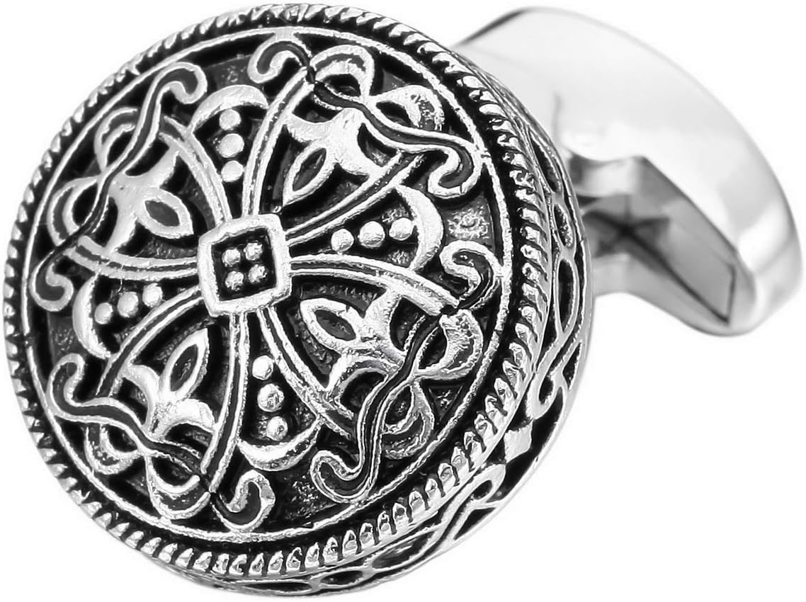 INBLUE Men's 2 PCS Rhodium Plated Cufflinks Silver Tone Black Celtic Cross Shirt Wedding Business 1 Pair Set