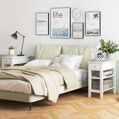 Miniatura 2 de POWERSTONE Juego de 2 mesas auxiliares con cajón de almacenamiento y estante de 2 niveles, estantería de mesa auxiliar de 23.6 pulgadas para