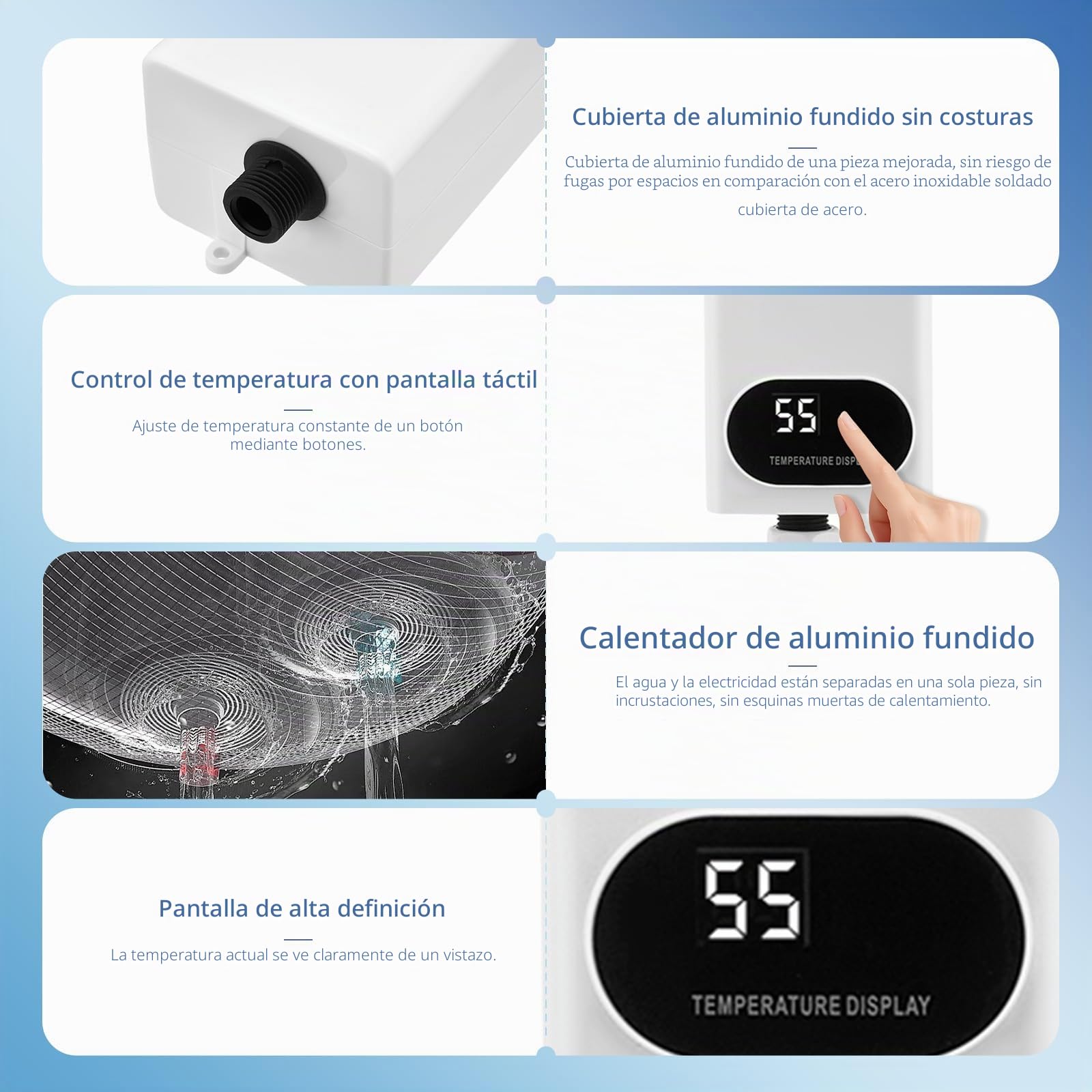 Calentador de agua instantáneo de 5500 W sin almacenamiento con kit de ducha, calentador de agua instantáneo de 220 V con pantalla digital LCD y botones táctiles, apto para ducha, baño, cocina, lavabo