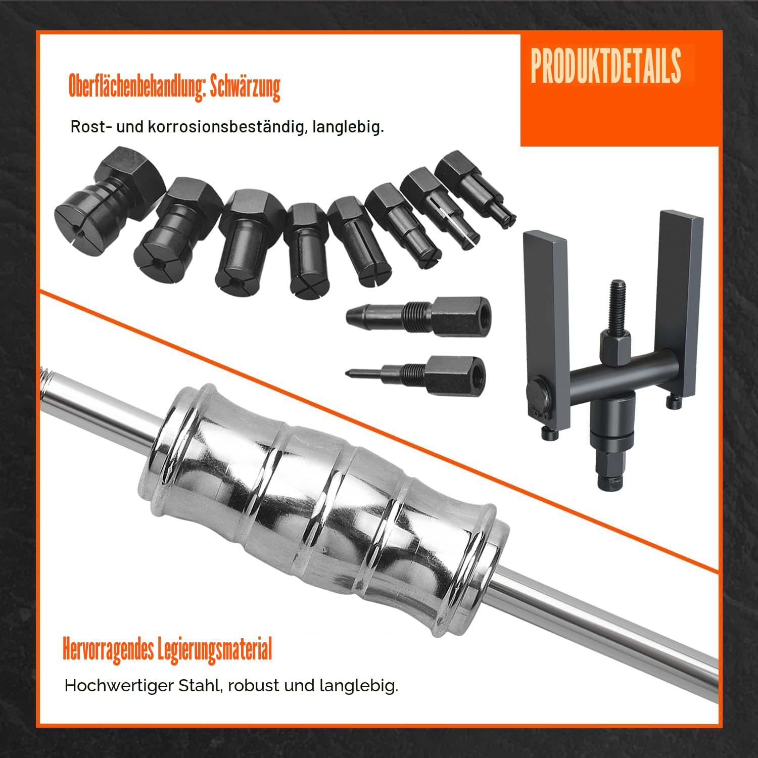 12-TLG. Innenlagerabzieher Set 8-32 mm mit 2-backigem Blindlochabzieher und Gleithammer, für Fahrrad und Motorrad