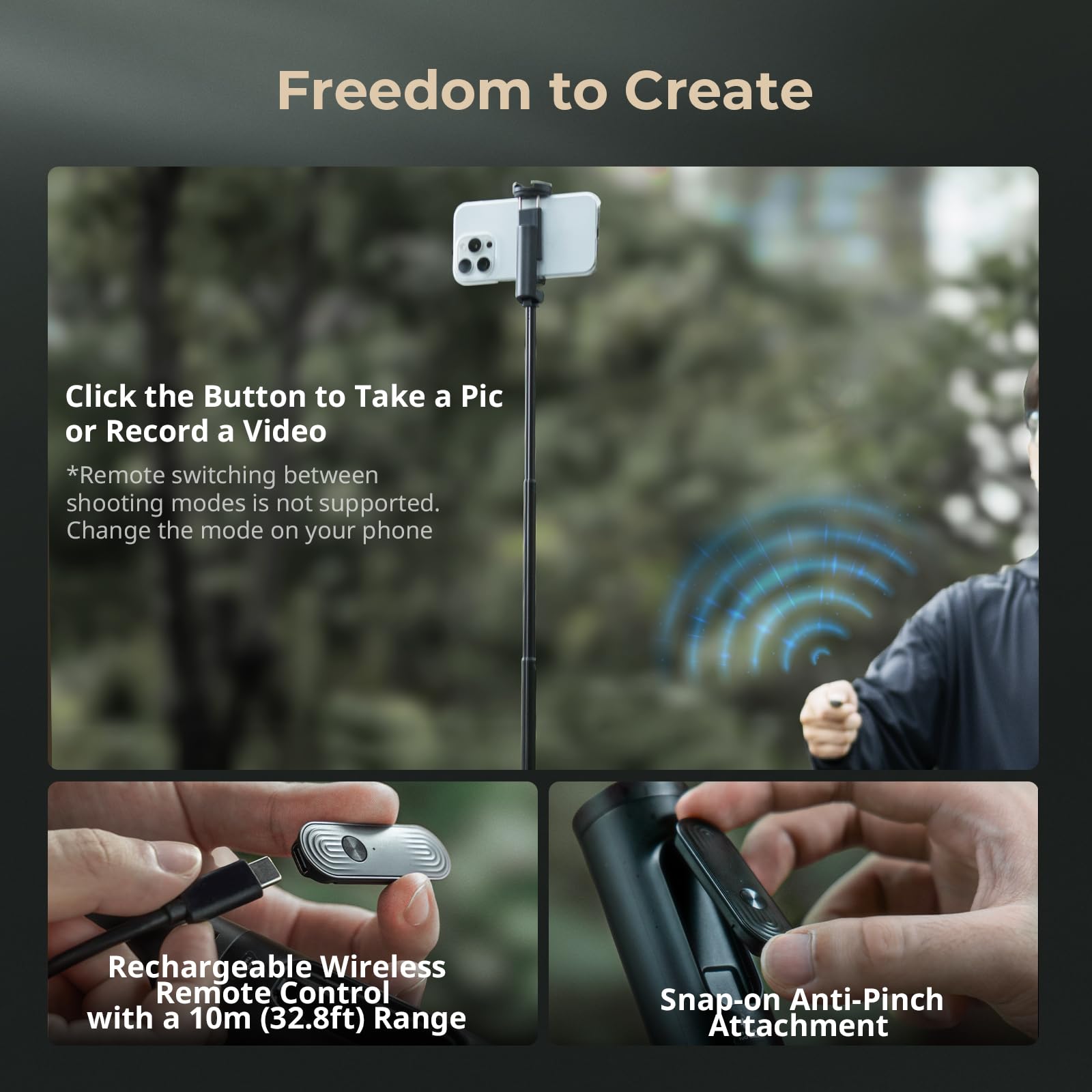 SMALLRIG Statyw do selfie ST30 One-Touch Deploy, 57,9" Automatyczny statyw z pilotem i mocowaniem na stopce zimnej, do iPhone'a, Androida, nagrywania wideo, podróży, vlogowania, czarny 5291