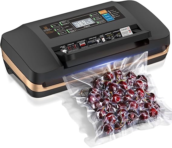 95kpa Vacuum Sealer Machine,Commercial Full Automatic Food Sealer,10-in-1 Sealing System with Double Heat Seal,Bags Storage, Easy-Lock Handle,Build-in Cutter,1 Bag Rolls and 10 pcs Pre-cut Bags
