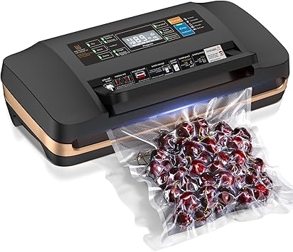 95kpa Vacuum Sealer Machine,Commercial Full Automatic Food Sealer,10-in-1 Sealing System with Double Heat Seal,Bags Storage, Easy-Lock Handle,Build-in Cutter,1 Bag Rolls and 10 pcs Pre-cut Bags