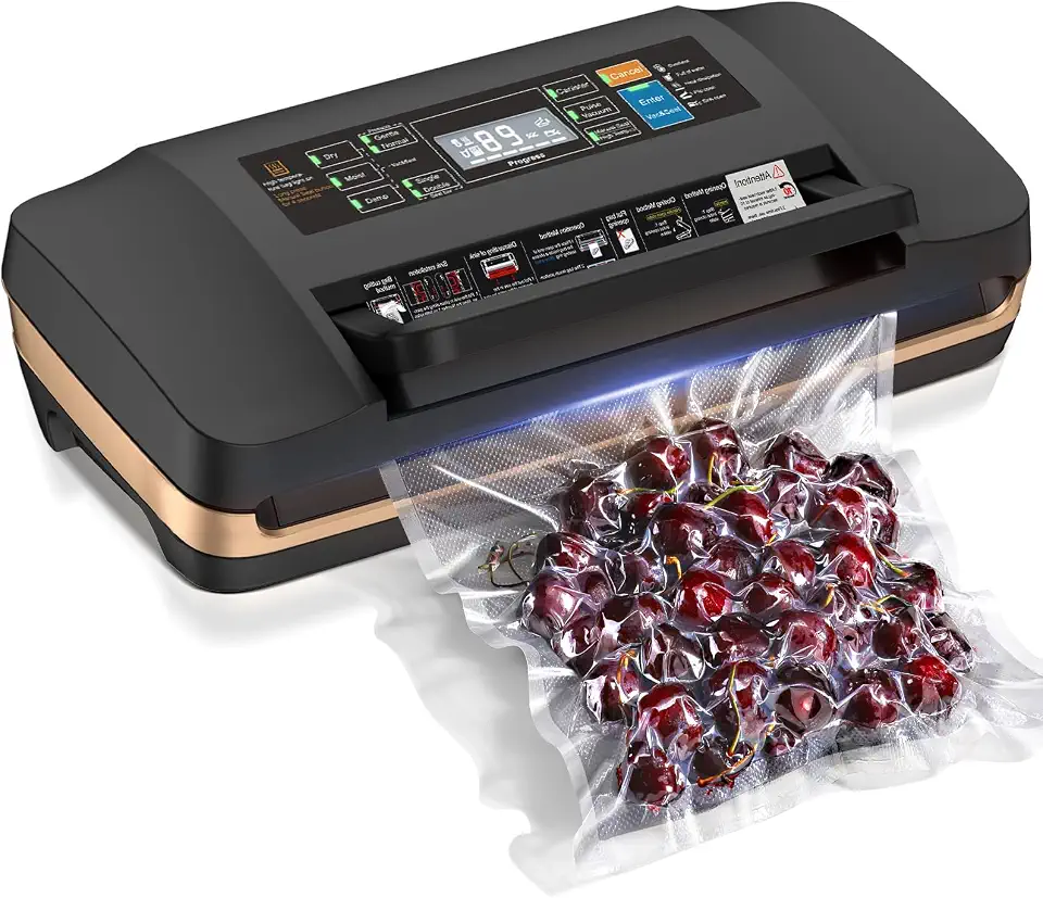 Máquina seladora a vácuo de 95 kpa, seladora de alimentos totalmente automática comercial, sistema de vedação 10 em 1 com dupla vedação térmica, armazenamento de sacos, alça de bloqueio fácil
