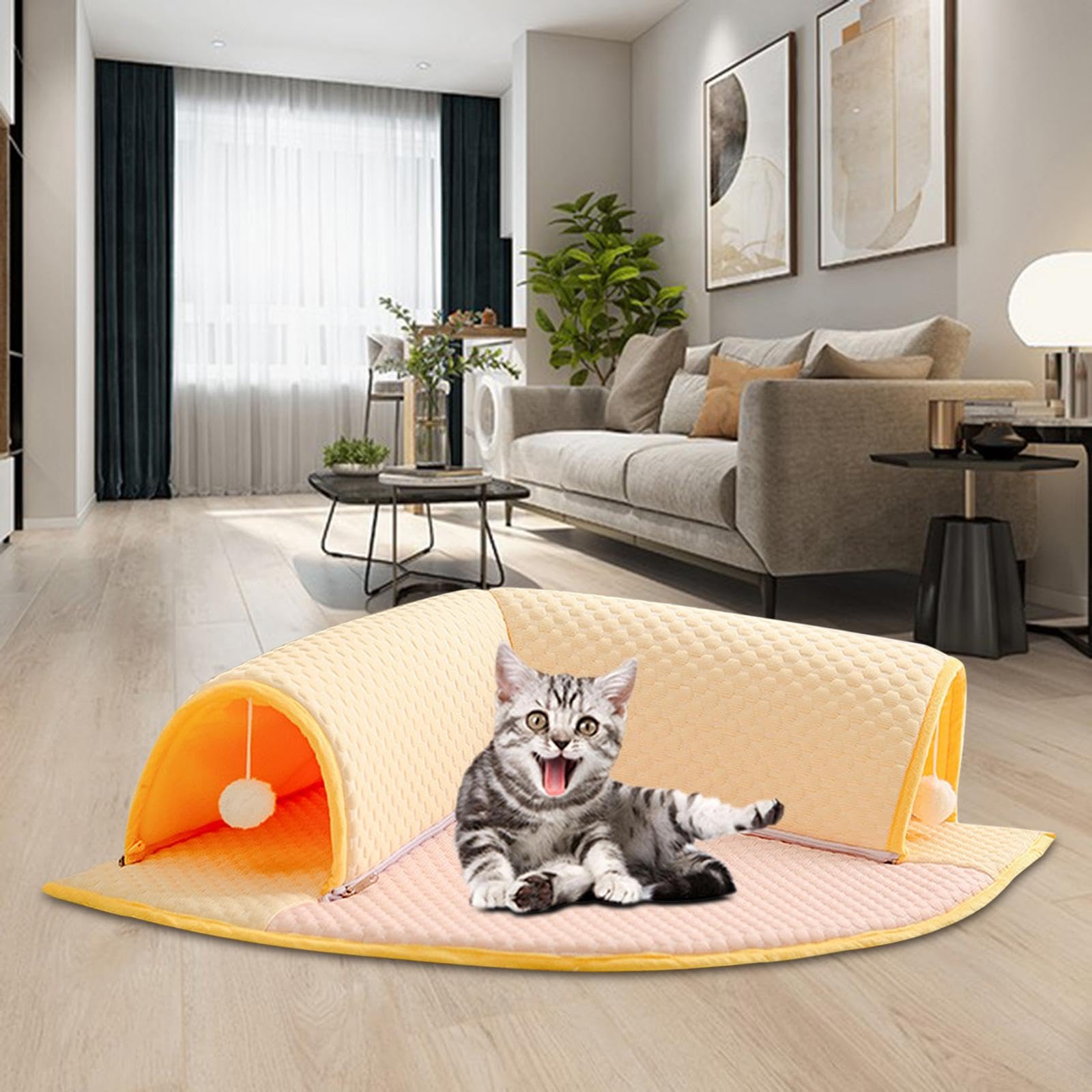 KESOTO Tunnel de Jeu Amovible pour Chat avec Balles Suspendues, Idéal pour Les Petits Animaux comme Les Lapins, Les et Les Hamsters, Triangle et L