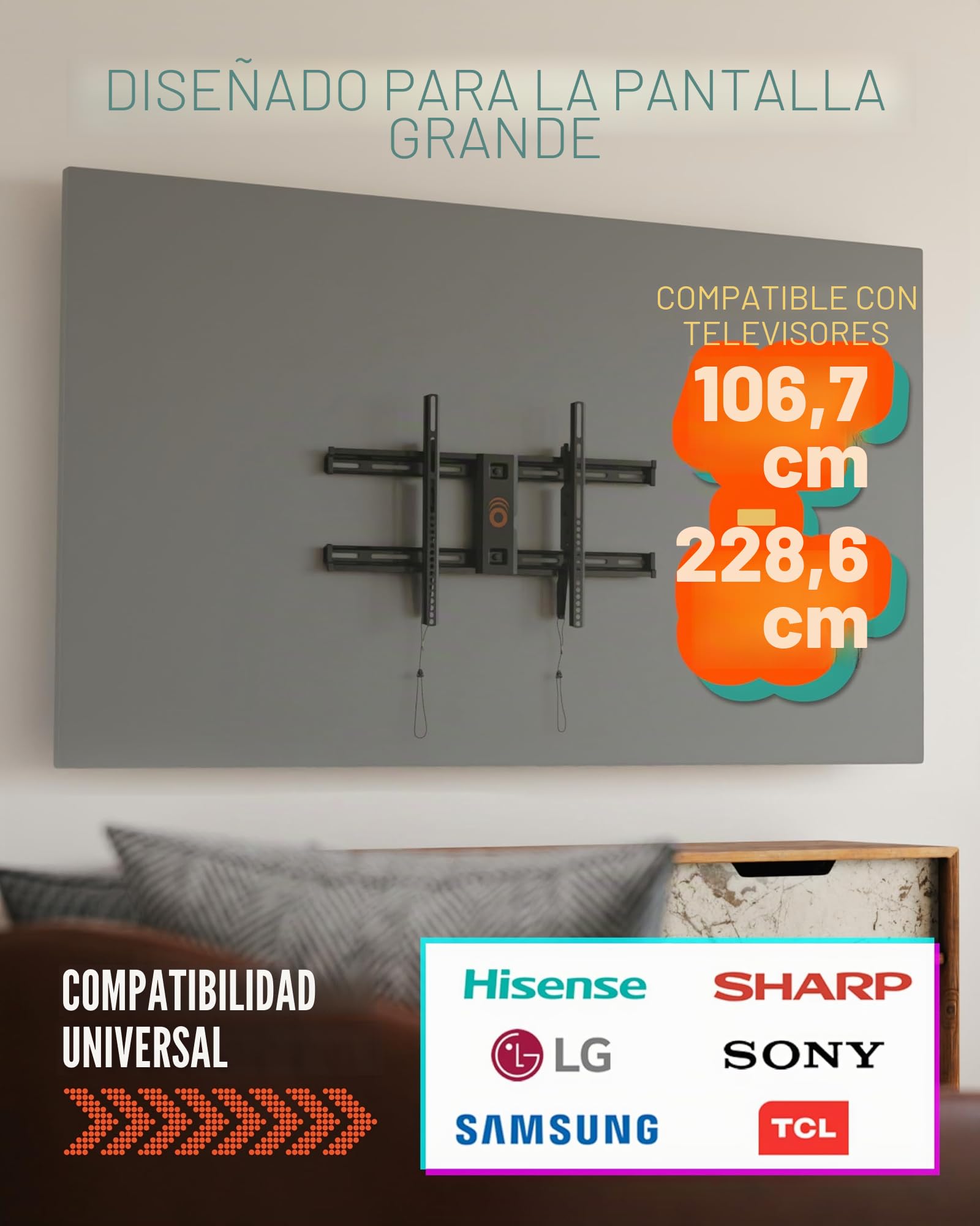 ECHOGEAR Soporte de pared de TV fijo de bajo perfil para televisores de hasta 85"- Sostiene su televisor a solo 2.25" de la pared - Instalación rápida con plantilla y puede nivelar después del montaje