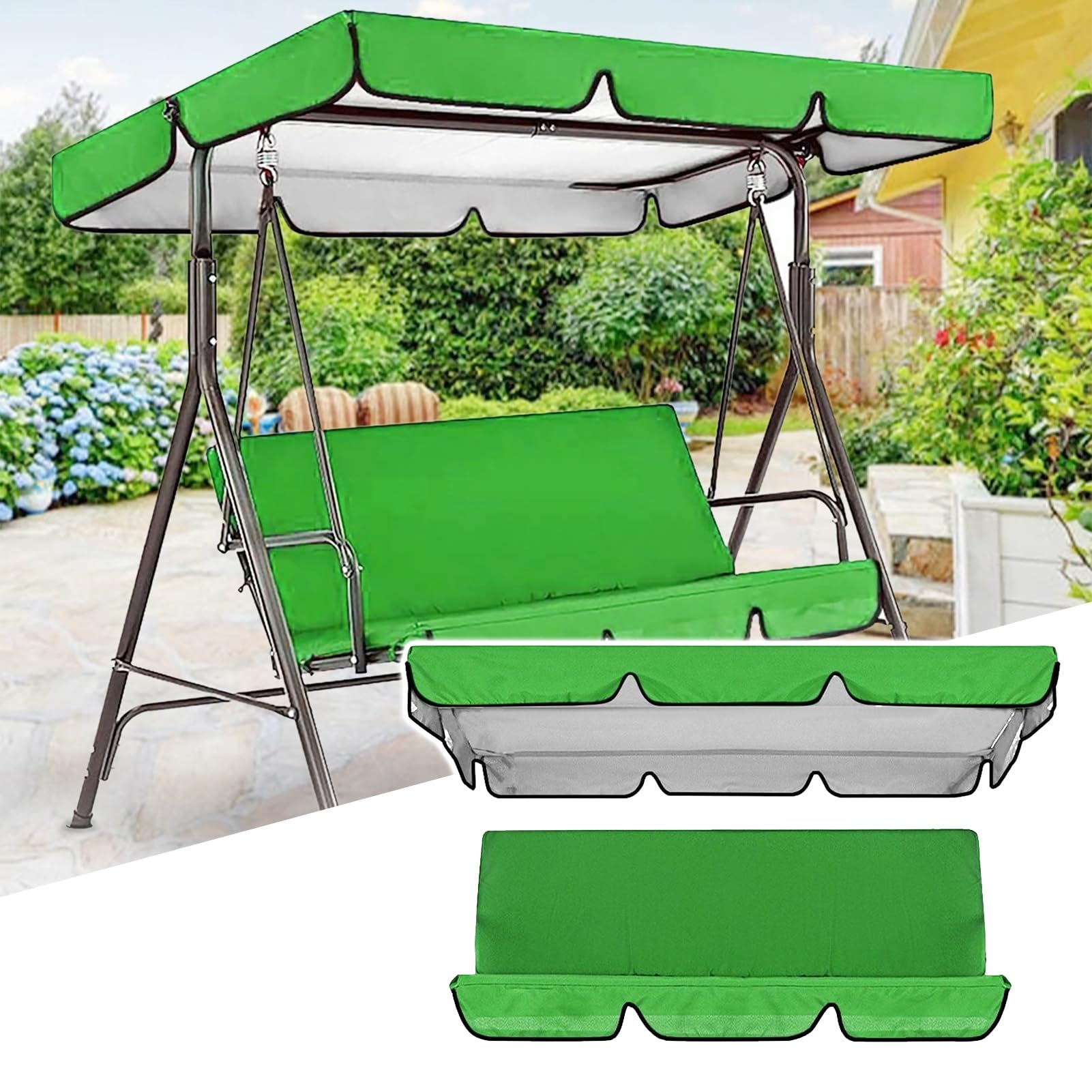 YURCI Replacement Canopy Swing Seat Chair, 3 Seat Outdoor Porch Swing Seat Canopy Cover, Waterproof Windproof Anti-UV Heavy Duty Rip Proof Garden Hammock Cover