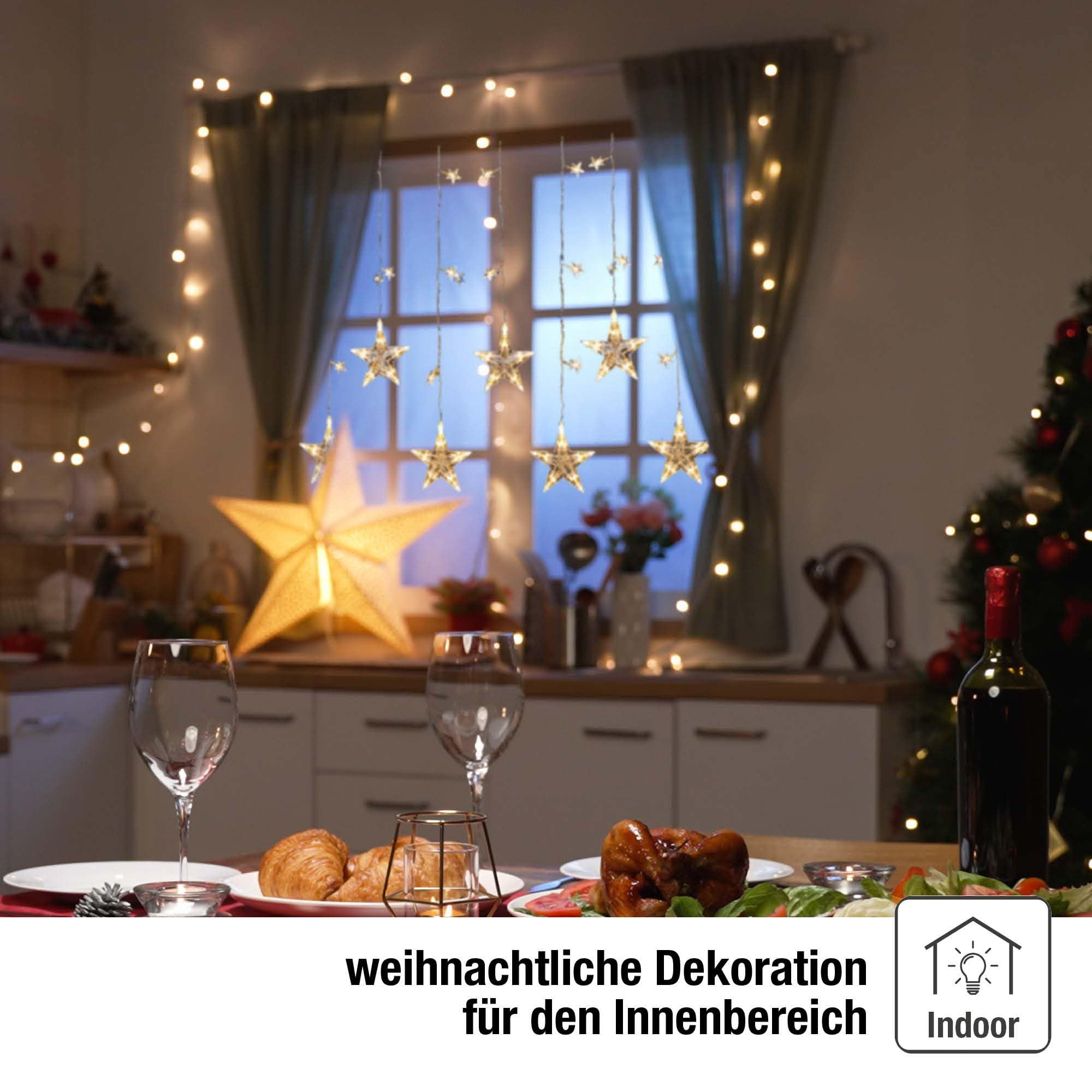Hellum tenda luminosa interno con 137 LED e 42 stelle luminose, 7 fili, catena luminosa 1,00 m, luce bianco caldo, decorazione natalizia, tenda finestra <59 lm 576351