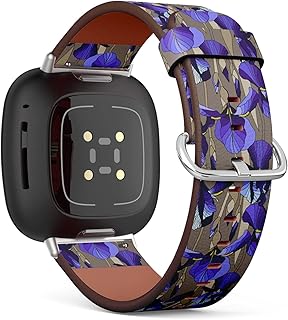 CJBROES Replacement Leather Watch Band, Compatible with Fitbit Versa 3 and Fitbit Sense of Wristband Bracelet Accessory - Decorative Lilac iris