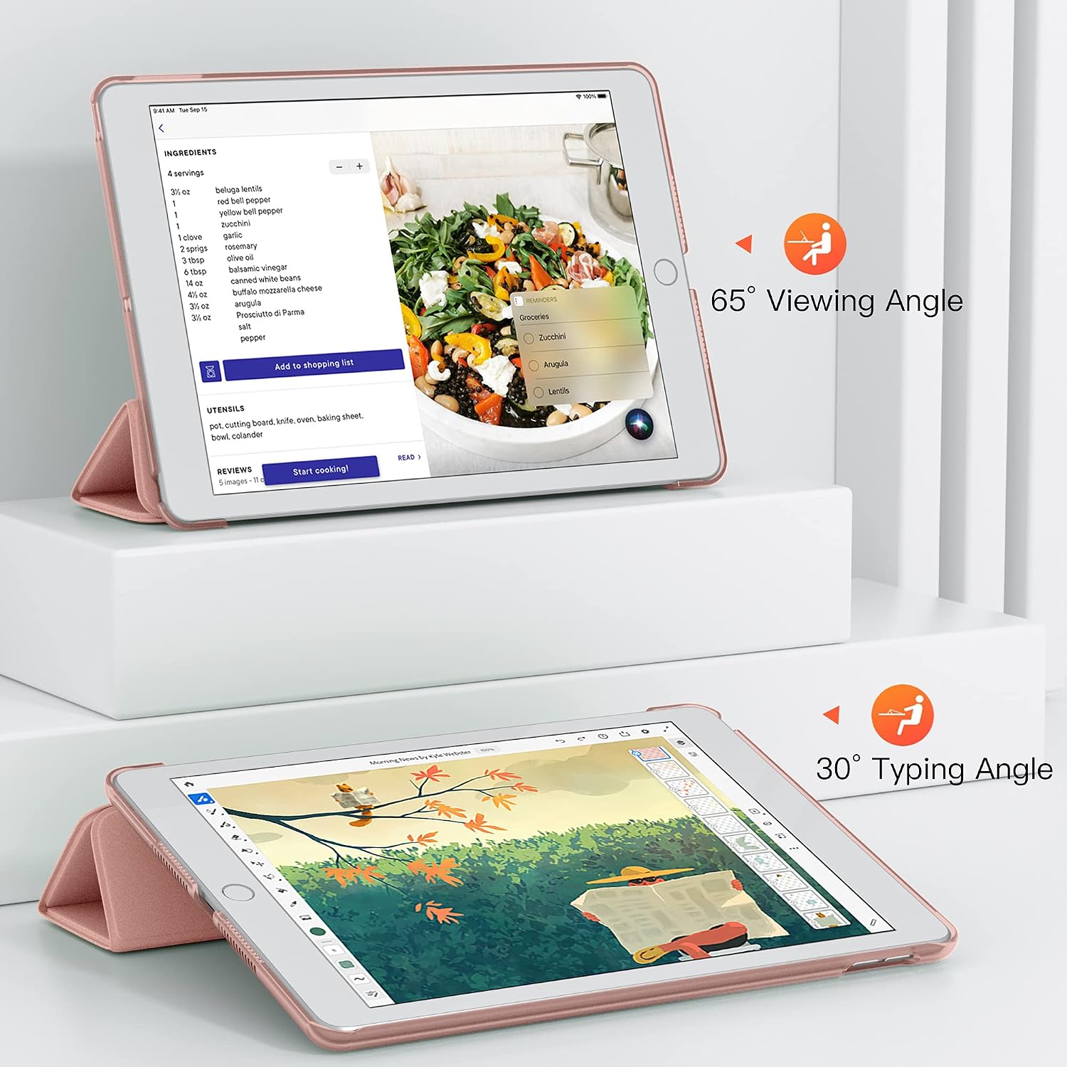 Mastten Case Compatible with iPad 9th/8th/7th Generation Case 2021/2020/2019, Trifold Stand for iPad 10.2 Case with Hard PC Translucent Frosted Back Cover, Auto Wake/Sleep, Rose Gold