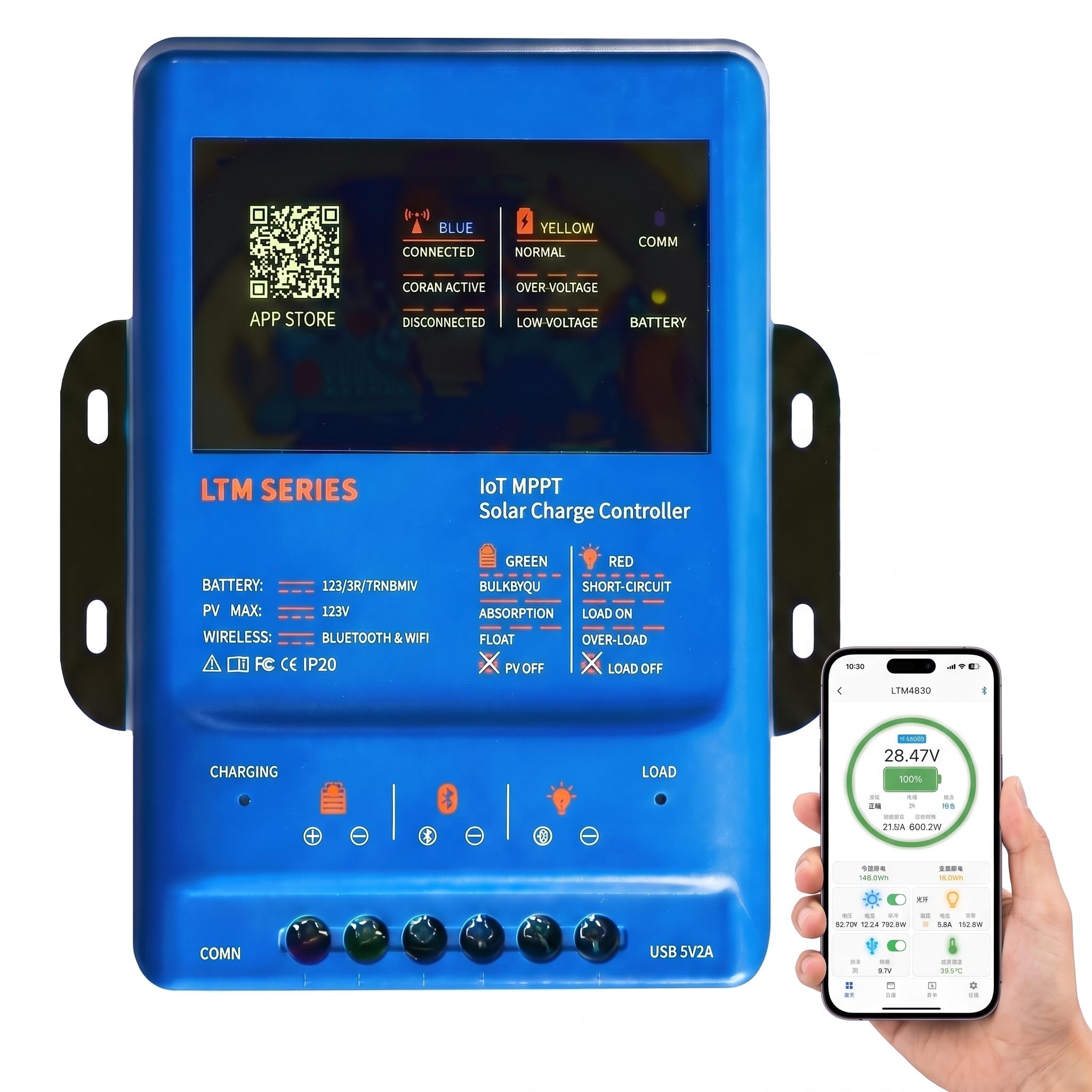 MPPT solarny regulator ładowania 40 A, 12 V, 24 V, 36 V, 48 V, 120 V PV z aplikacją WiFi Bluetooth i aktywacją LiFePO4 0 V, solarny kontroler ładowania LTM4840 do przyczep kempingowych, przyczep